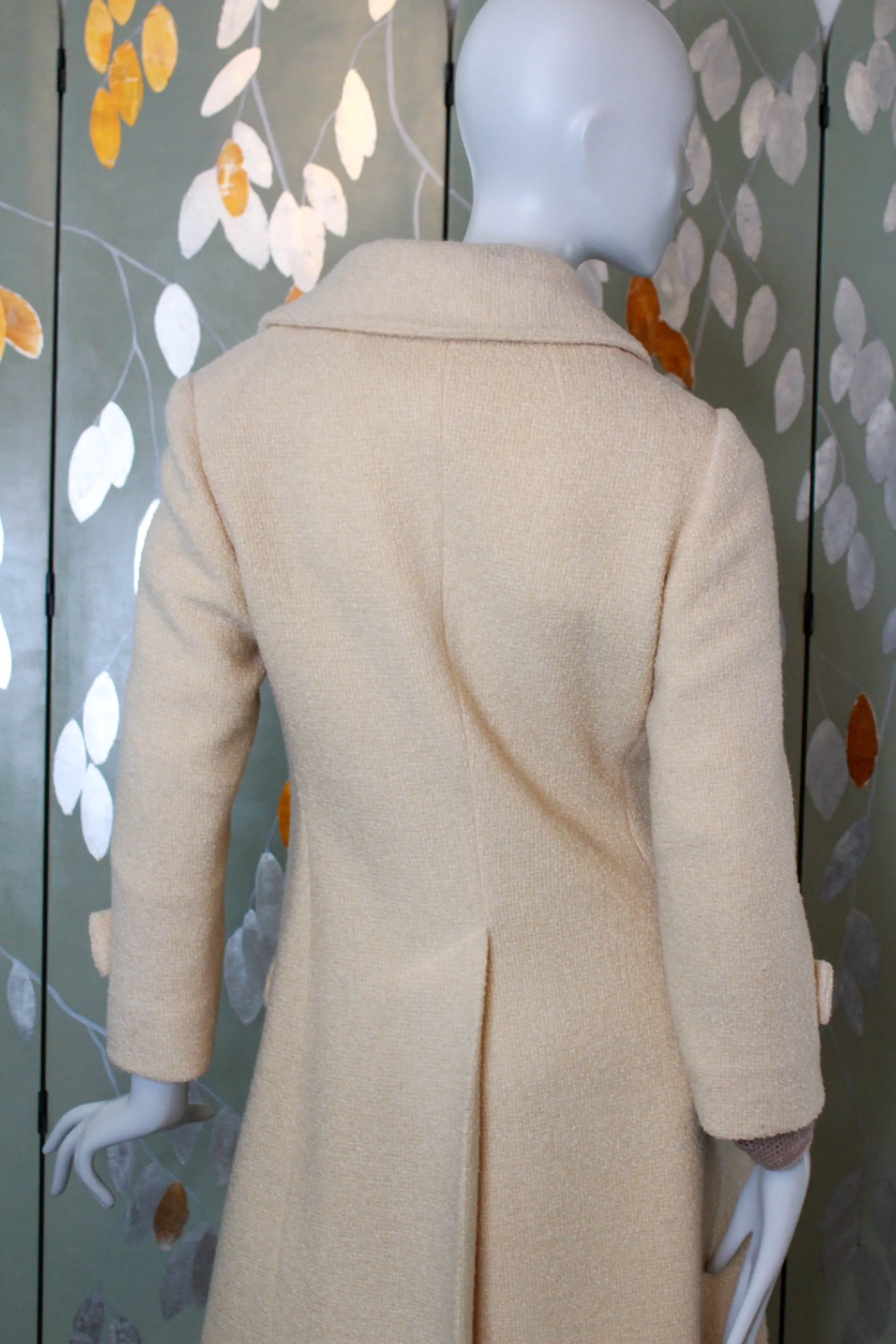 1950s Cream Double Breasted Long Coat, Small