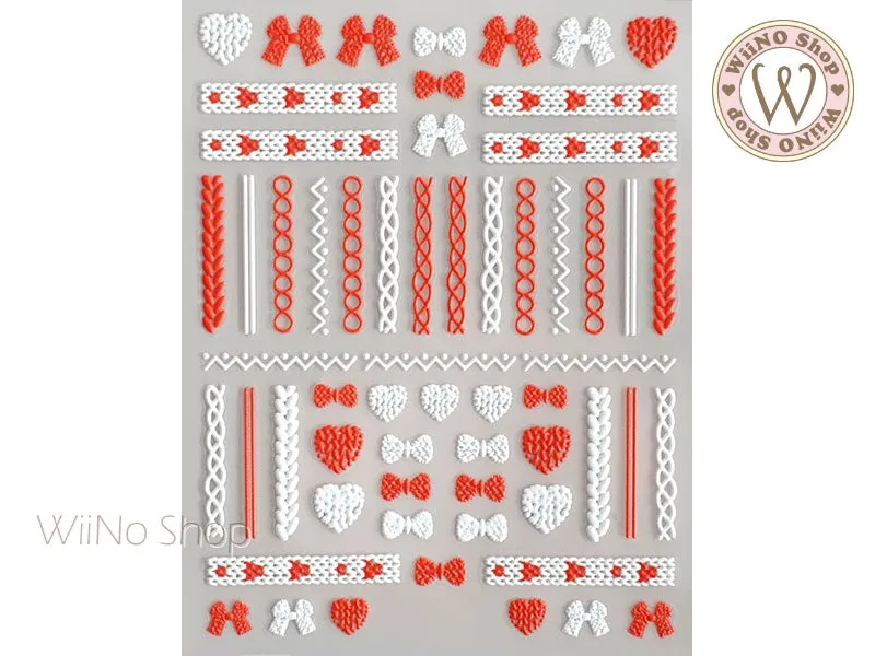 3D Red Sweater Pattern Adhesive Nail Art Sticker - 1 pc (TS-969)