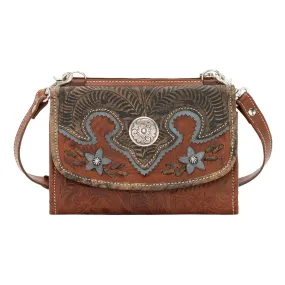 American West Desert Wildflower Antique Brown Leather Small Crossbody