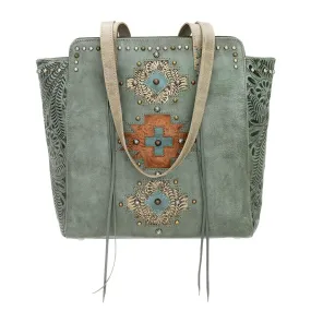 American West Navajo Soul Marine Turquoise Leather Zip Top Tote