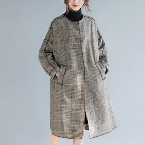 BABAKUD Plus Size Plaid Turn Down Collar Windbreaker Coat