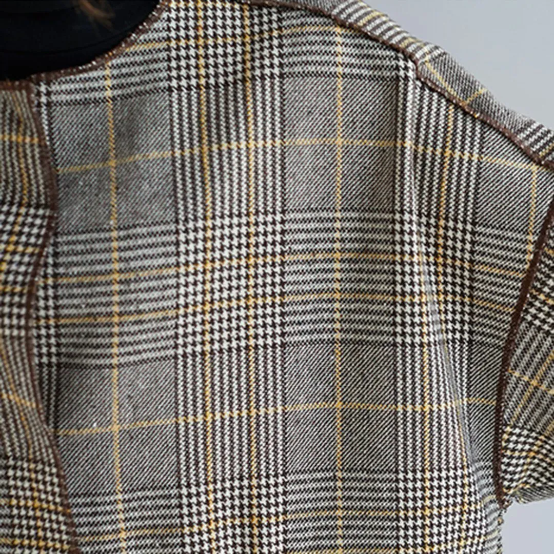 BABAKUD Plus Size Plaid Turn Down Collar Windbreaker Coat