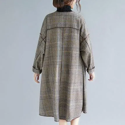 BABAKUD Plus Size Plaid Turn Down Collar Windbreaker Coat