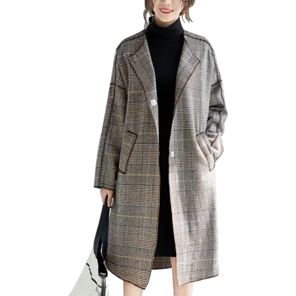 BABAKUD Plus Size Plaid Turn Down Collar Windbreaker Coat