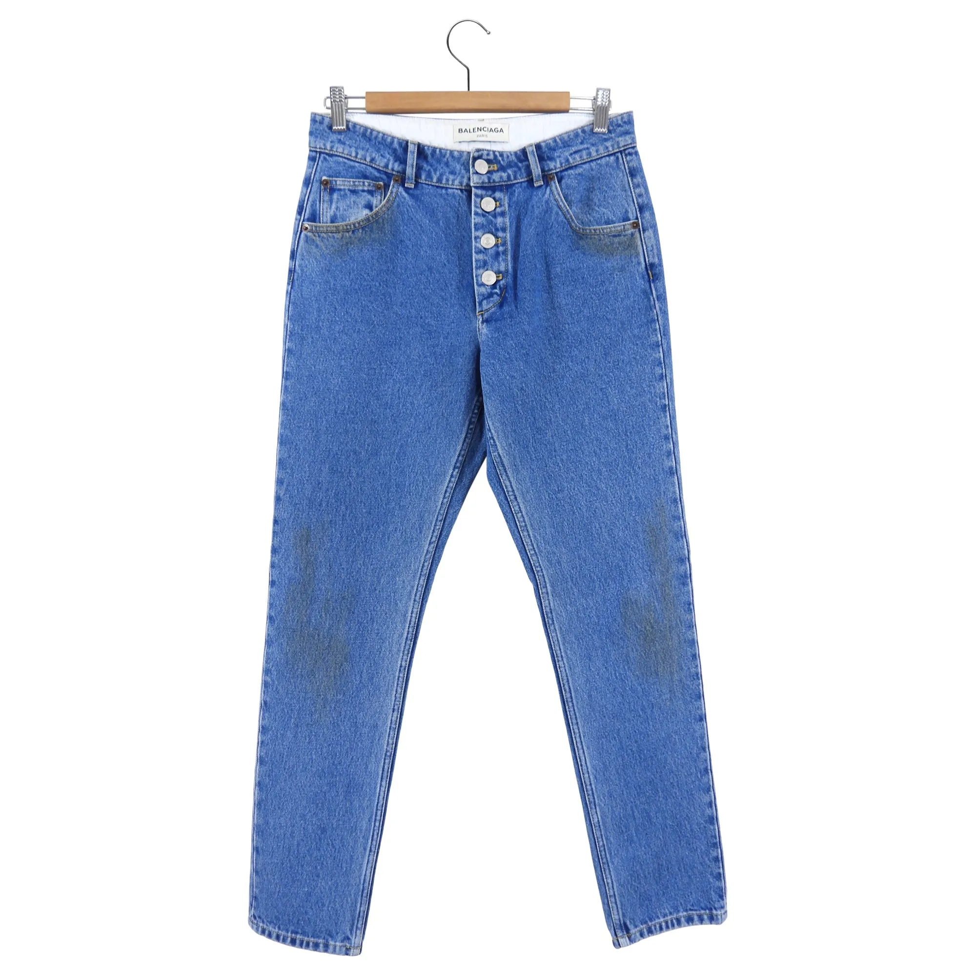 Balenciaga Blue Tapered Distressed Denim Jeans - FR38