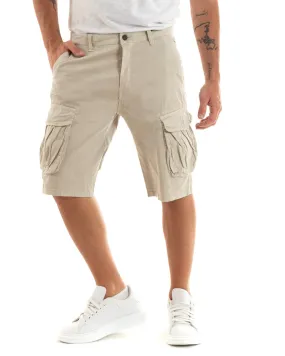 Bermuda Pantaloncino Uomo Corto Shorts Cargo Beige Tasca America GIOSAL-PC1933A