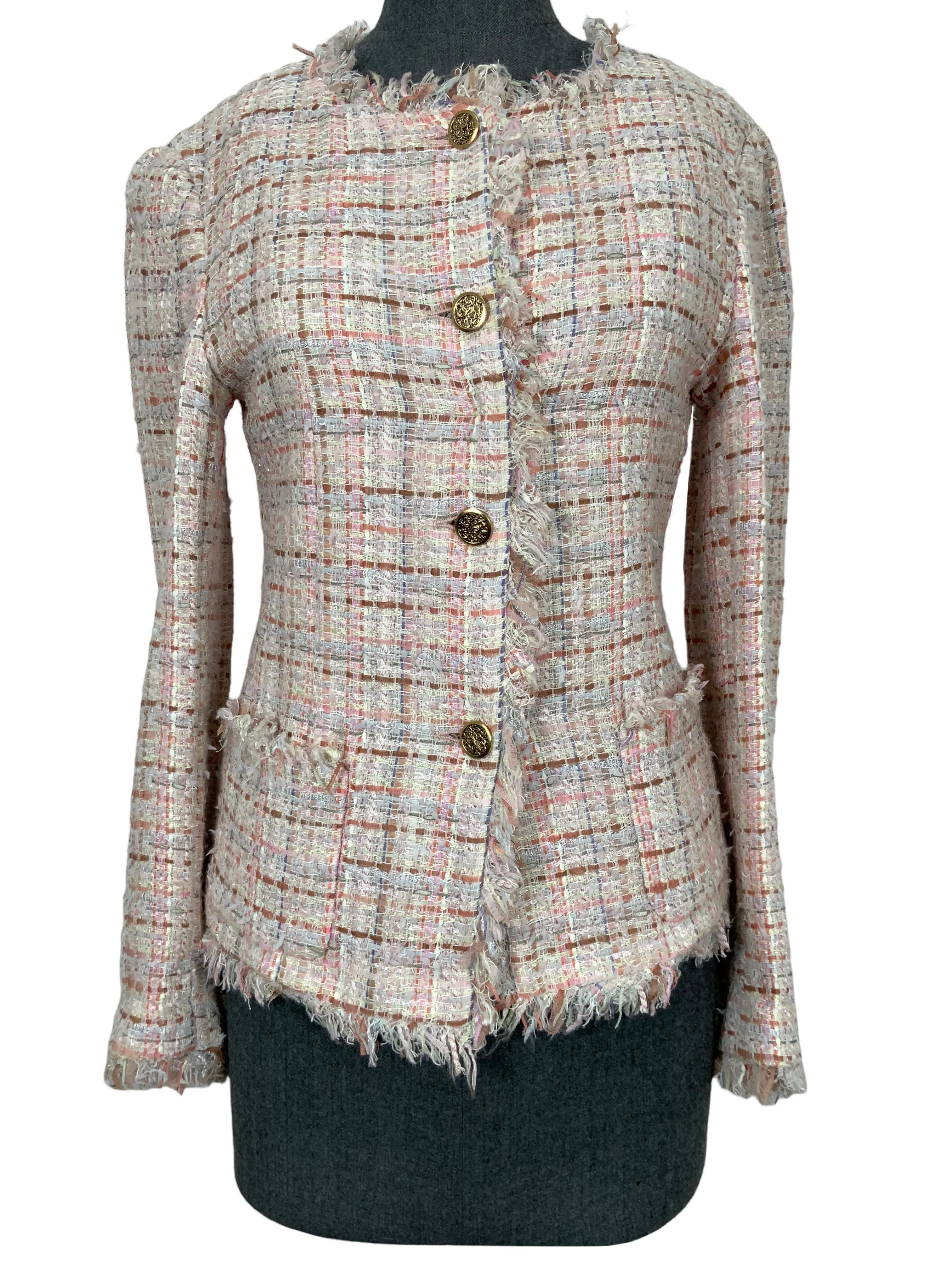 Chanel 04P Frayed Trim Tweed Jacket Size S