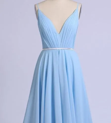 Chic Chiffon Prom Dress Blue Cheap Long Prom Dress #ER005