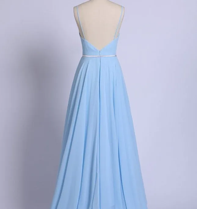 Chic Chiffon Prom Dress Blue Cheap Long Prom Dress #ER005