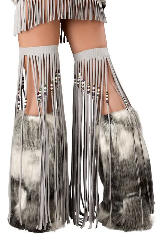 CS218 - Silver Beaded Fringe Leggings