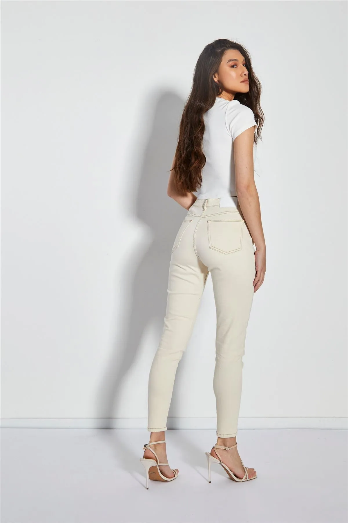 Ecru High Waisted Skinny Jeans