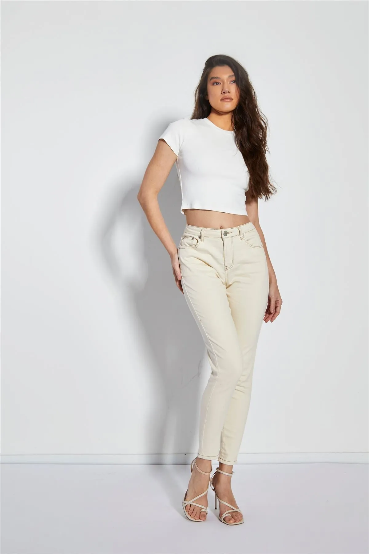 Ecru High Waisted Skinny Jeans