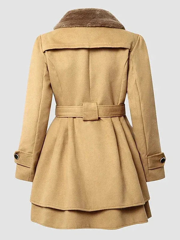 Elegant Belted Women's Winter Pea Coat with Slim Fit