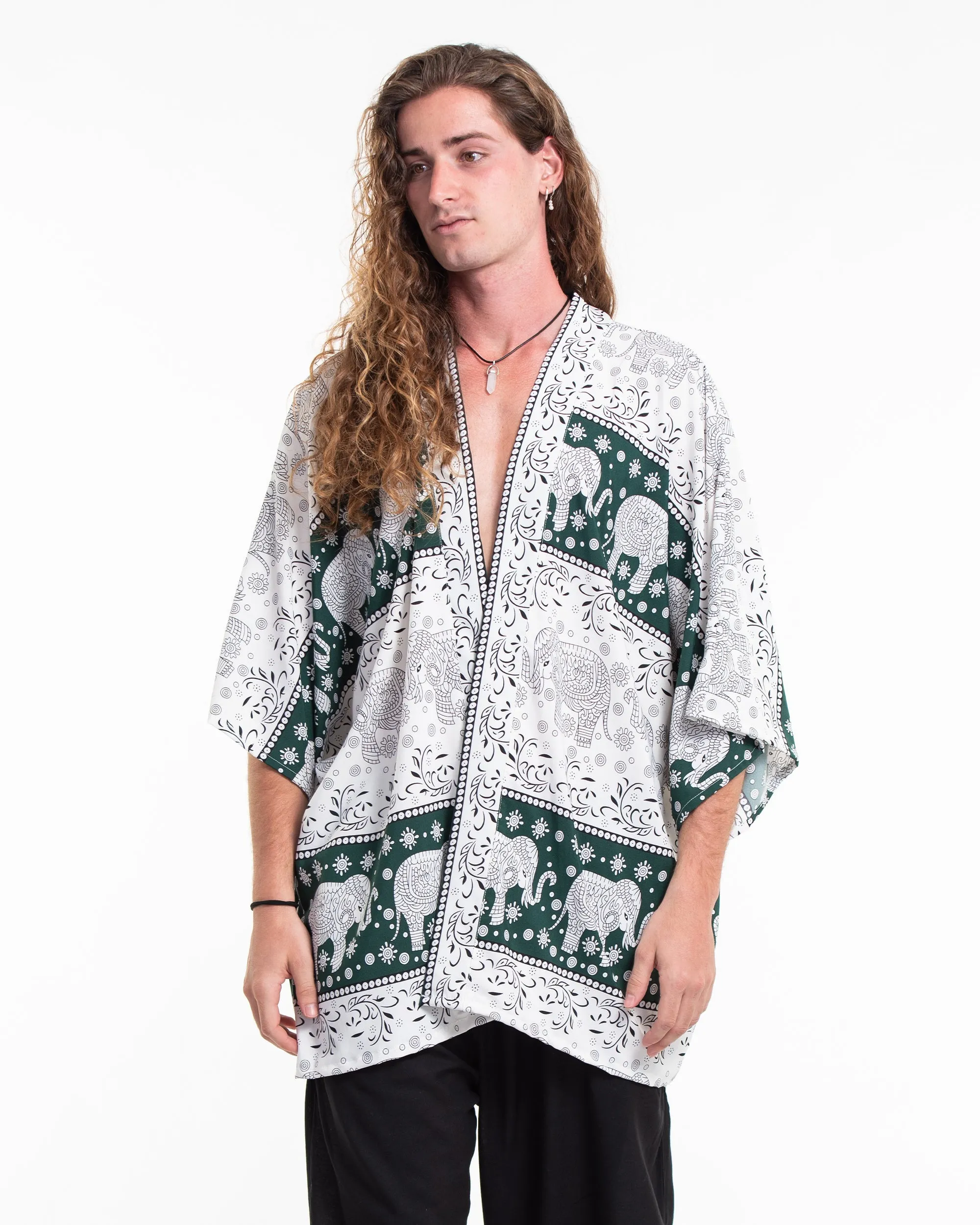 Floral Elephant Kimono Cardigan in Green