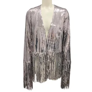 Galvan London Silver Sequined Fringed Jacket