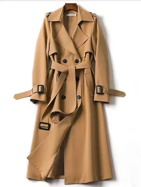 Ladies' Elegant Double Breasted Trench Coat with Belt and Pockets