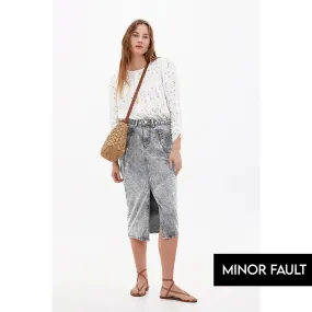 (Minor Fault) Grey Front Slit Denim Skirt