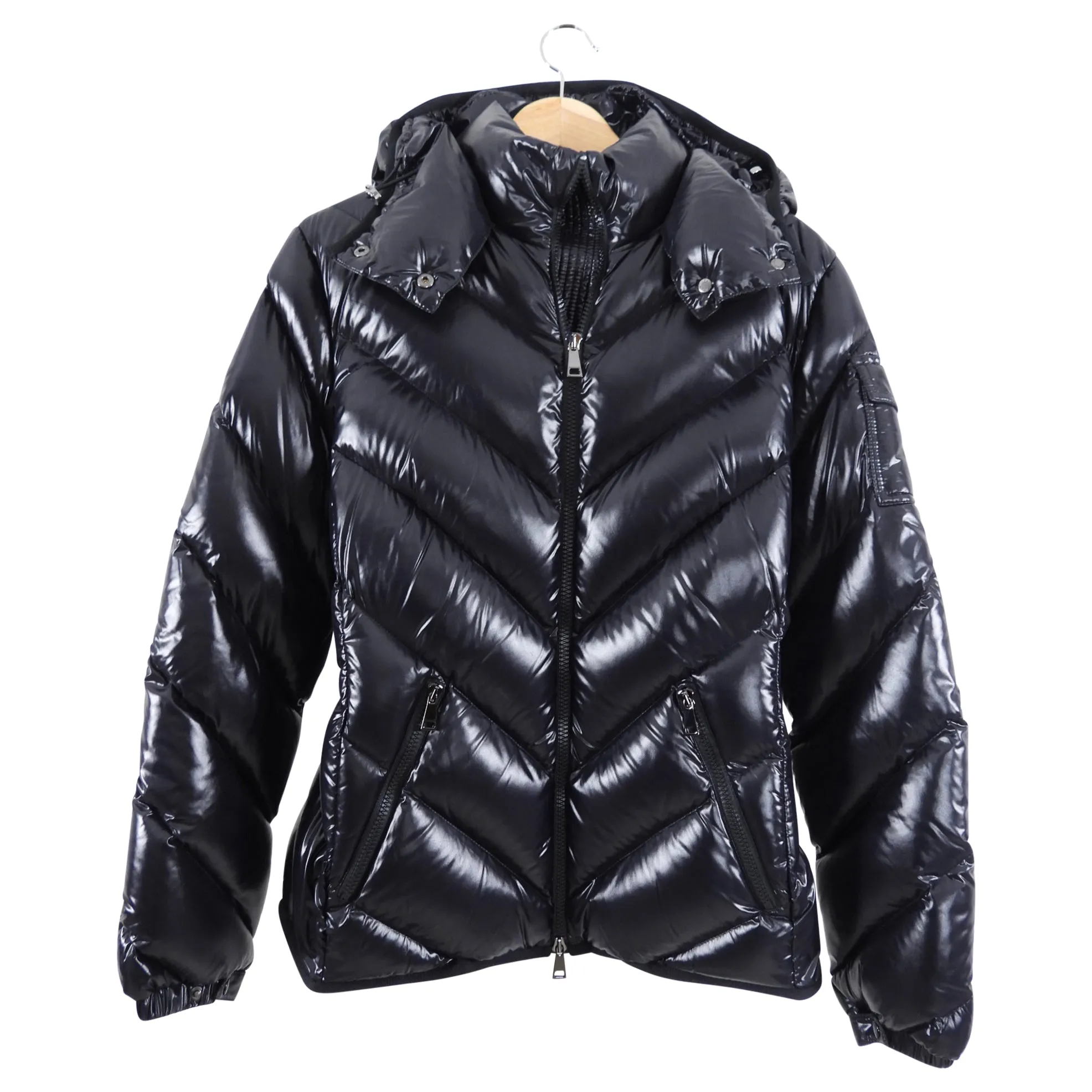 Moncler Shiny Black Puffer Hooded Brouel Jacket - M