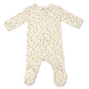 oh baby! Two Way Zipper Footie - Waffle Knit - Roses - Cream