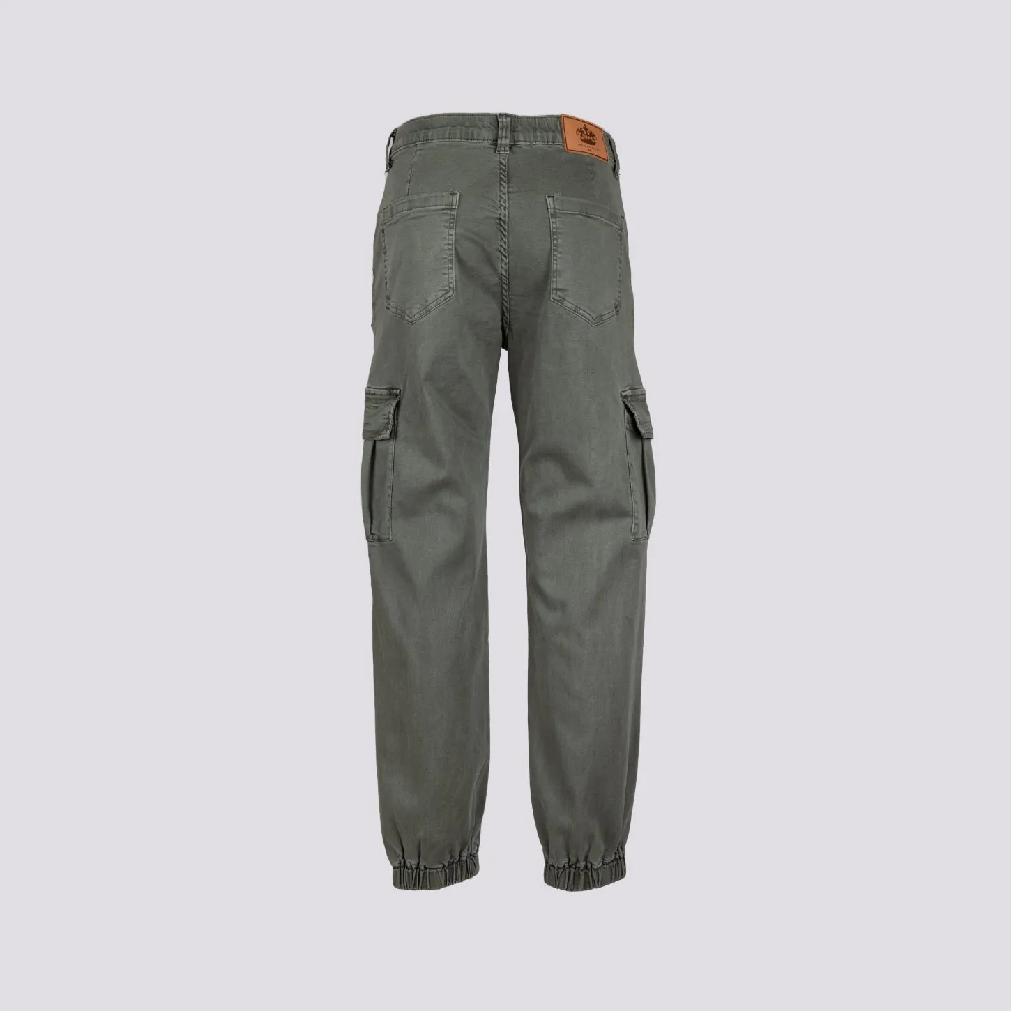 Pantalone cargo in cotone verde con fondo stretto