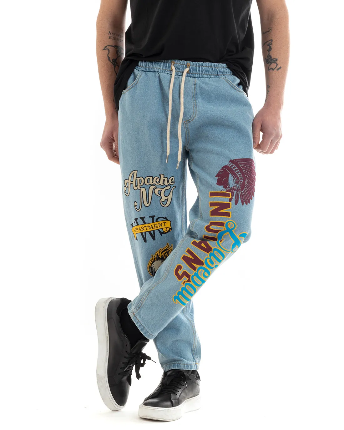 Pantaloni Jeans Uomo Loose Fit Denim Pantalaccio Con Stampa GIOSAL-P5675A