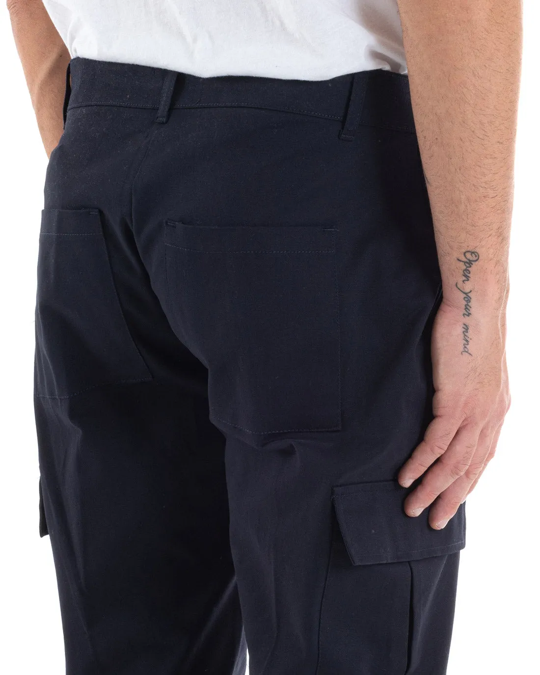 Pantaloni Uomo Cargo Cotone Tasconi Basic Tinta Unita Blu Casual GIOSAL-P5564A