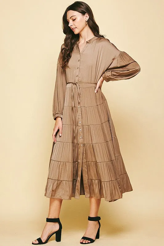 Rachel Button Down Dress in Mocha