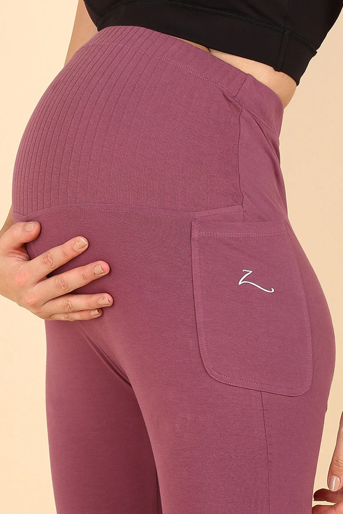 Ribbed Cotton Rosewood Maternity Legging (Pregnancy & Postpartum)