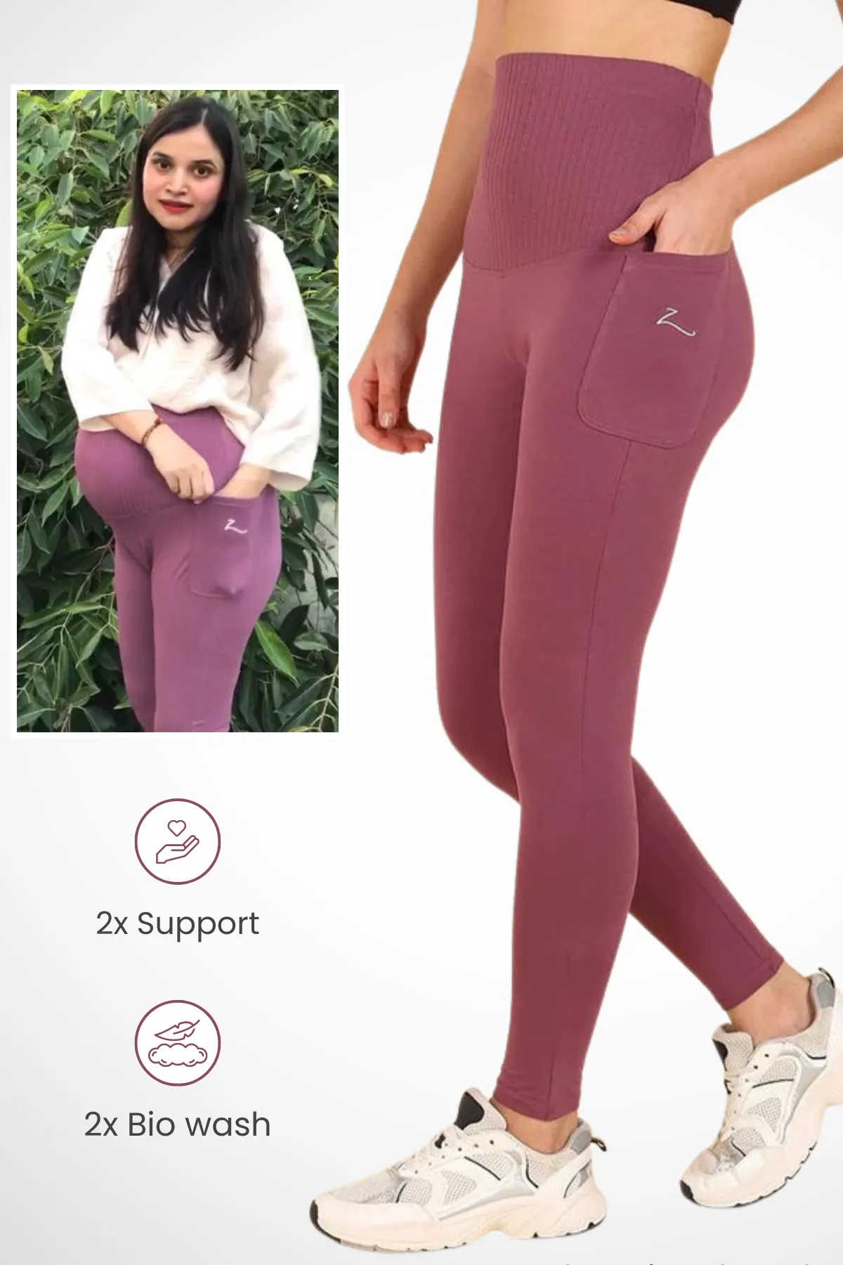 Ribbed Cotton Rosewood Maternity Legging (Pregnancy & Postpartum)