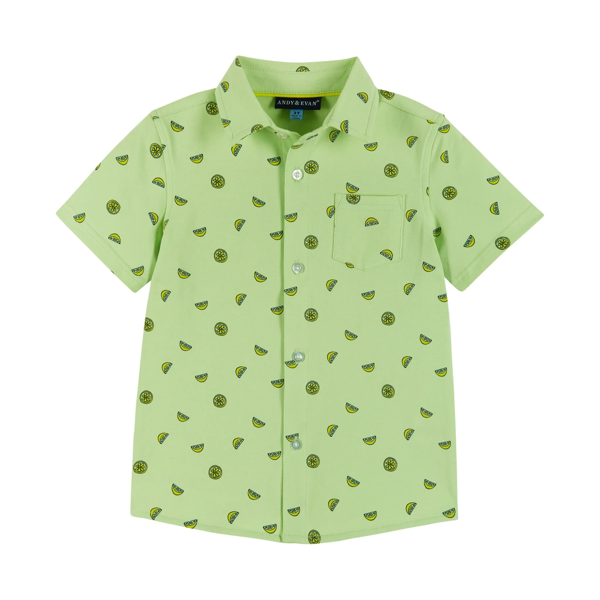 Short Sleeve Buttondown Shirt | Lt Green Lemons