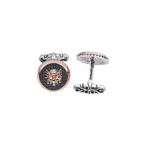 Silver Black Zircon Stone Ottoman Coat of Arms Round Cufflink