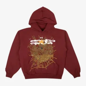 Sp5der 'Sp5 Web' Pullover Hoodie Maroon / Gold FW22