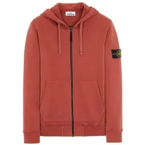 Stone Island Garment Dyed Zip Hoodie Brick Red