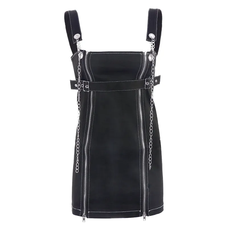 STREET FASHION CHAIN ZIPPER SLING DRESS BY71055