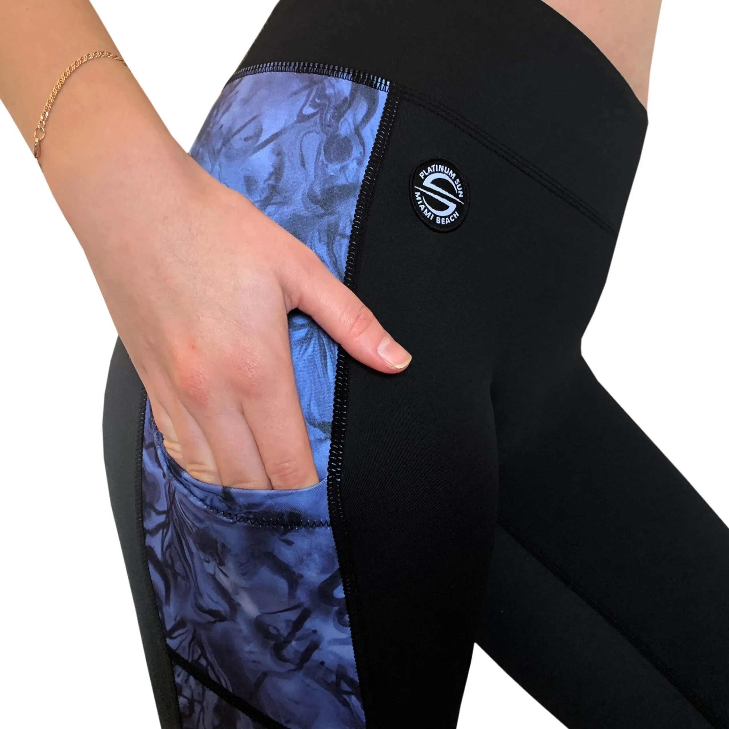 Swim Leggings for Women UPF 50 | Marble - Black with Mesh