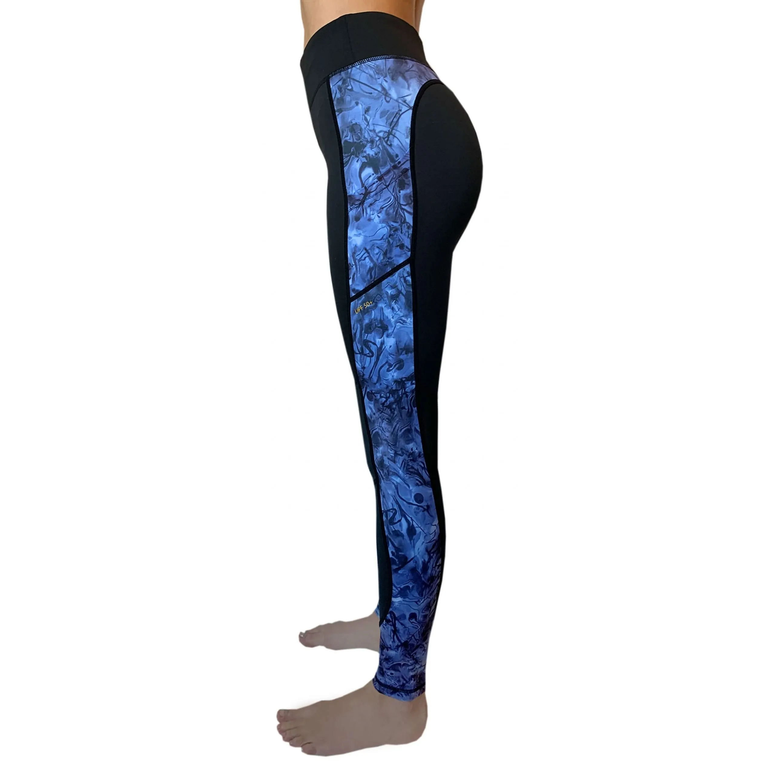 Swim Leggings for Women UPF 50 | Marble - Black with Mesh