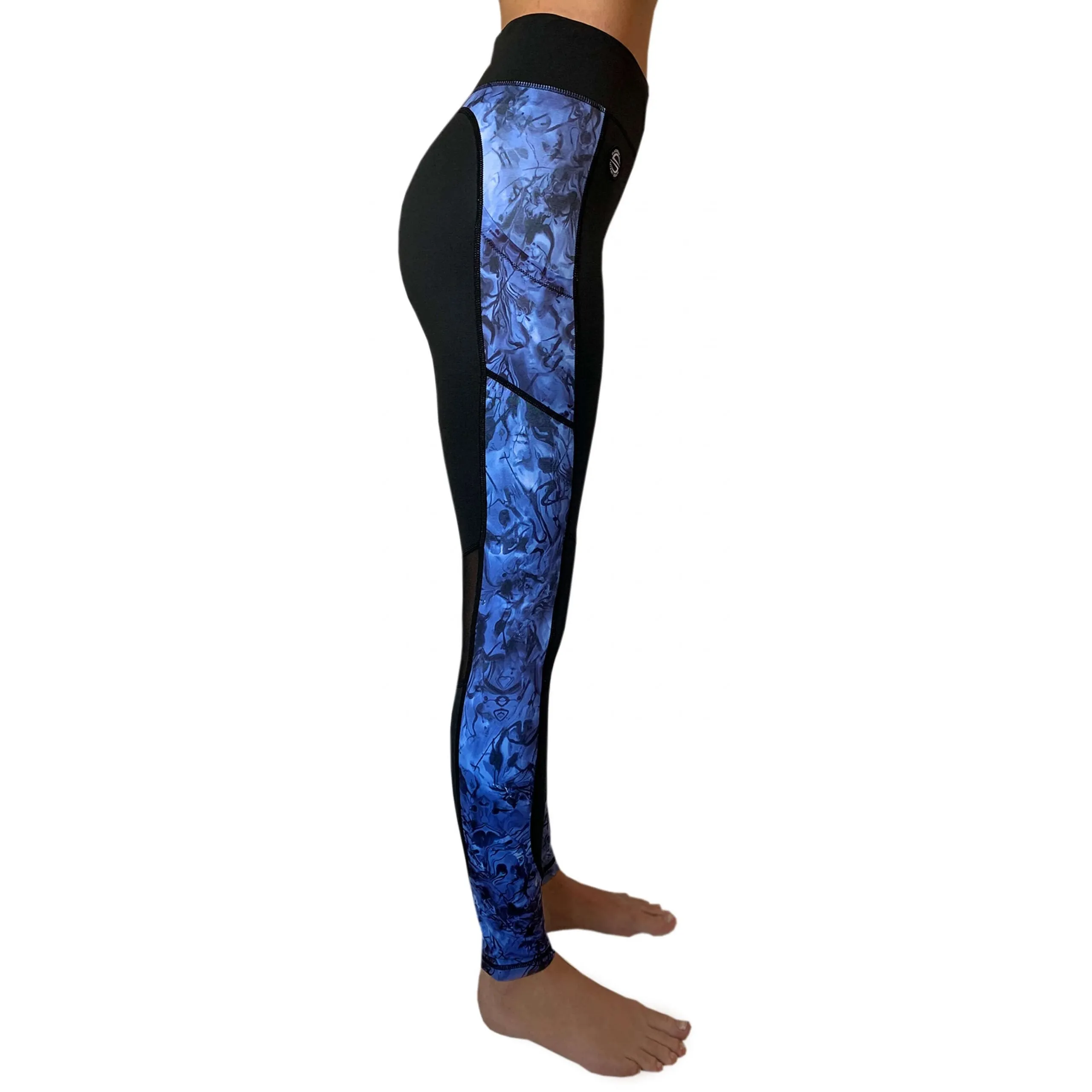 Swim Leggings for Women UPF 50 | Marble - Black with Mesh