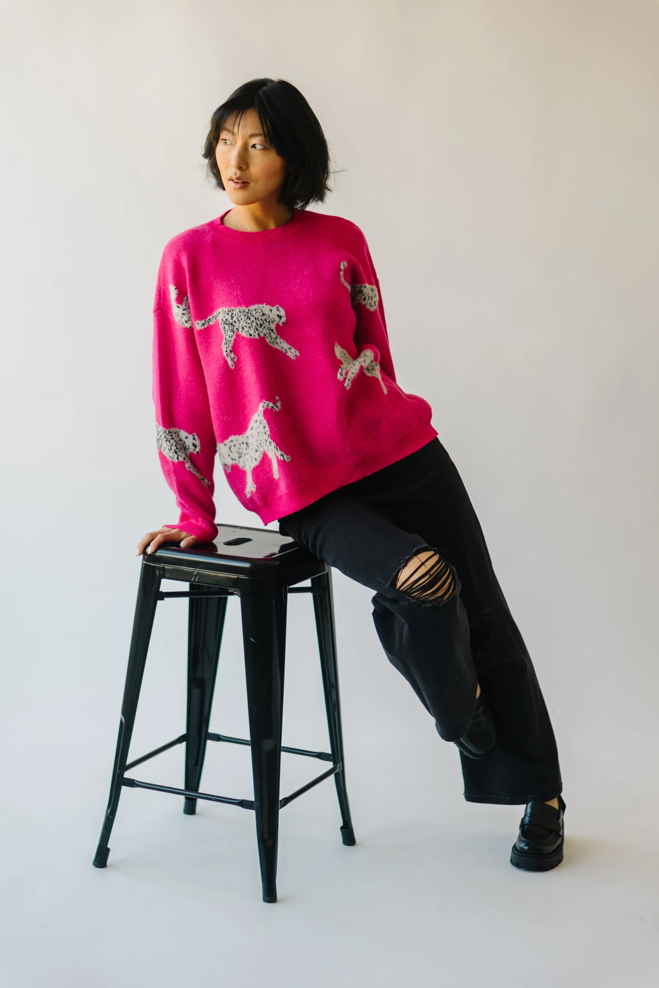 The Kitzman Leopard Detail Sweater in Fuchsia