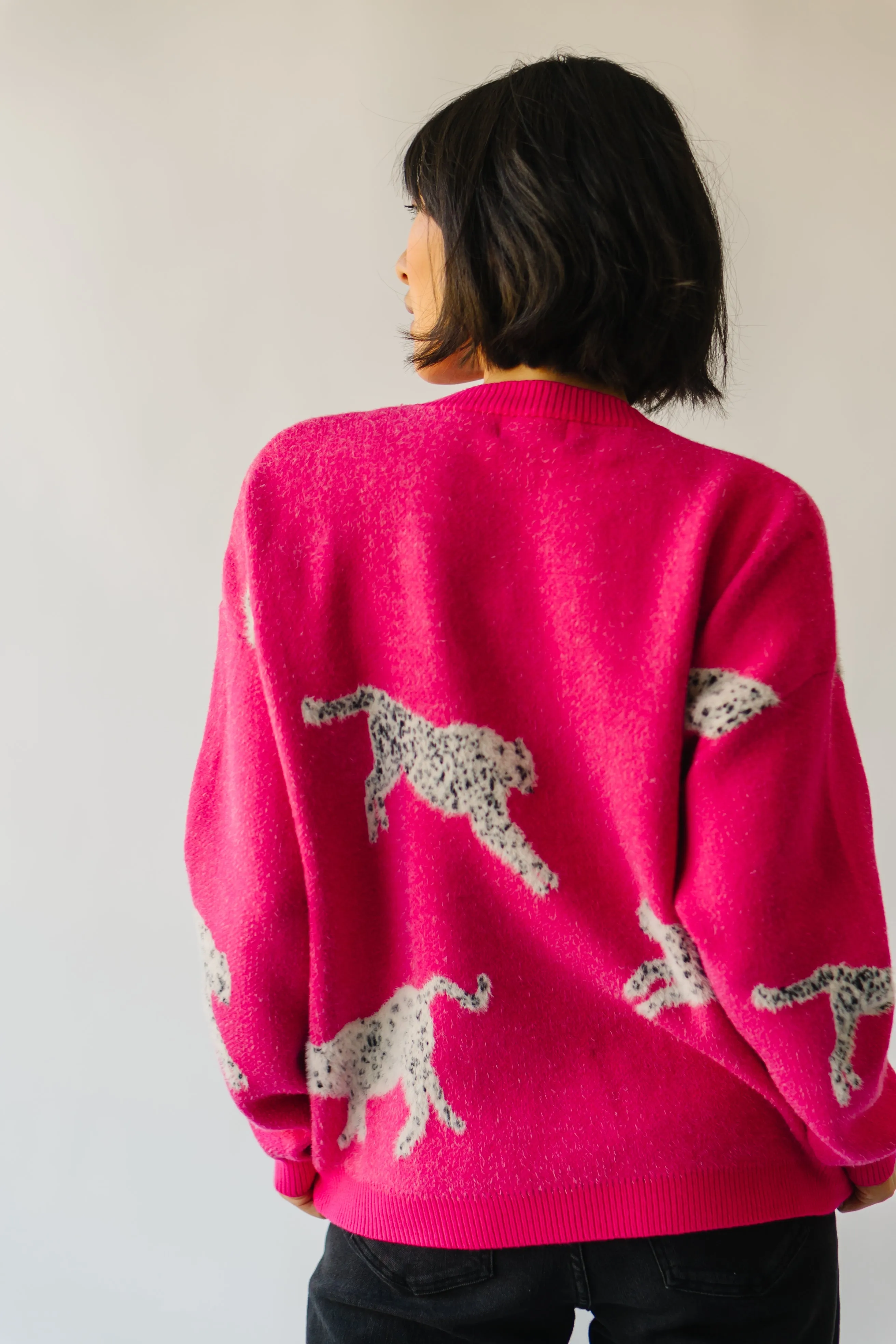 The Kitzman Leopard Detail Sweater in Fuchsia