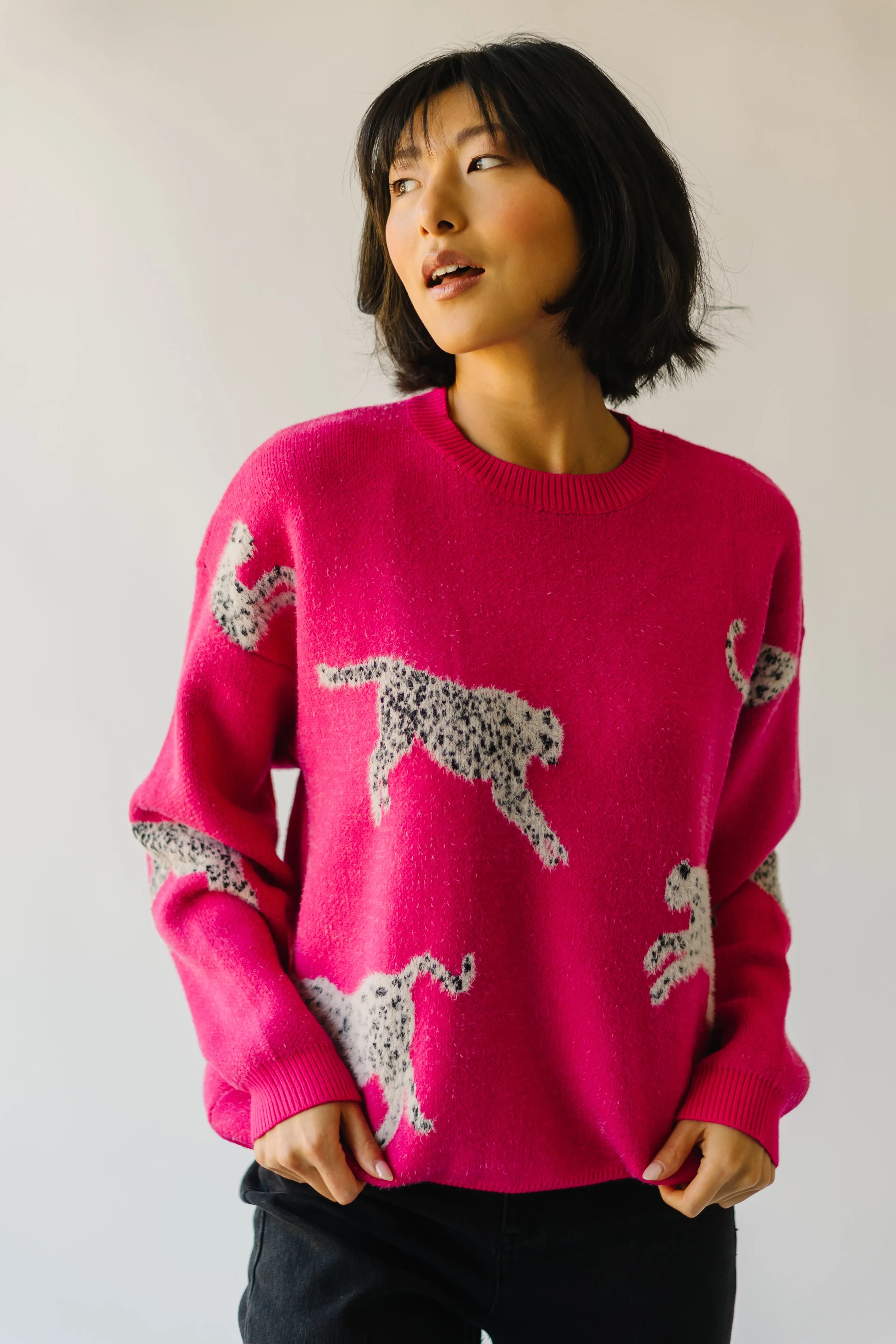 The Kitzman Leopard Detail Sweater in Fuchsia