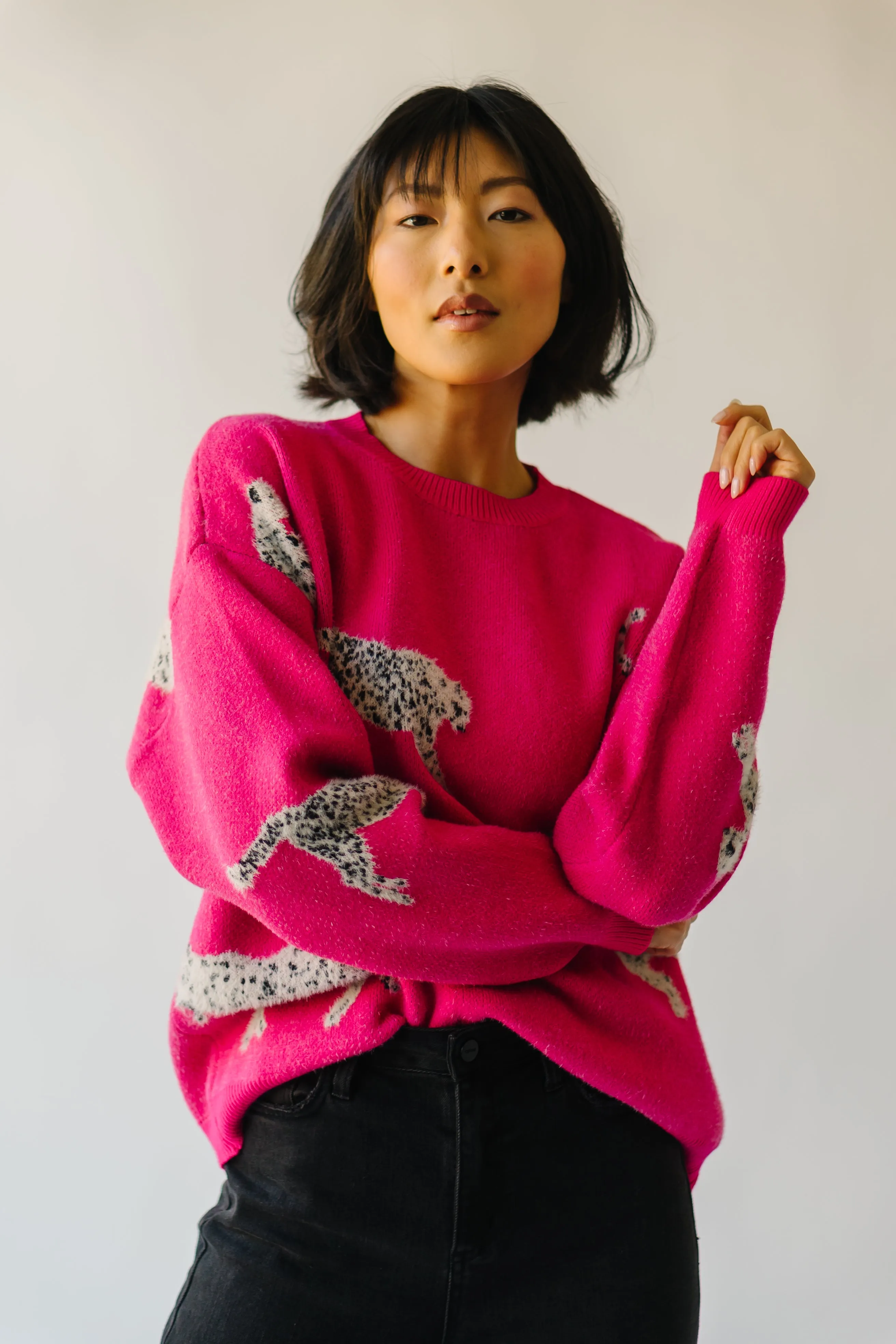 The Kitzman Leopard Detail Sweater in Fuchsia