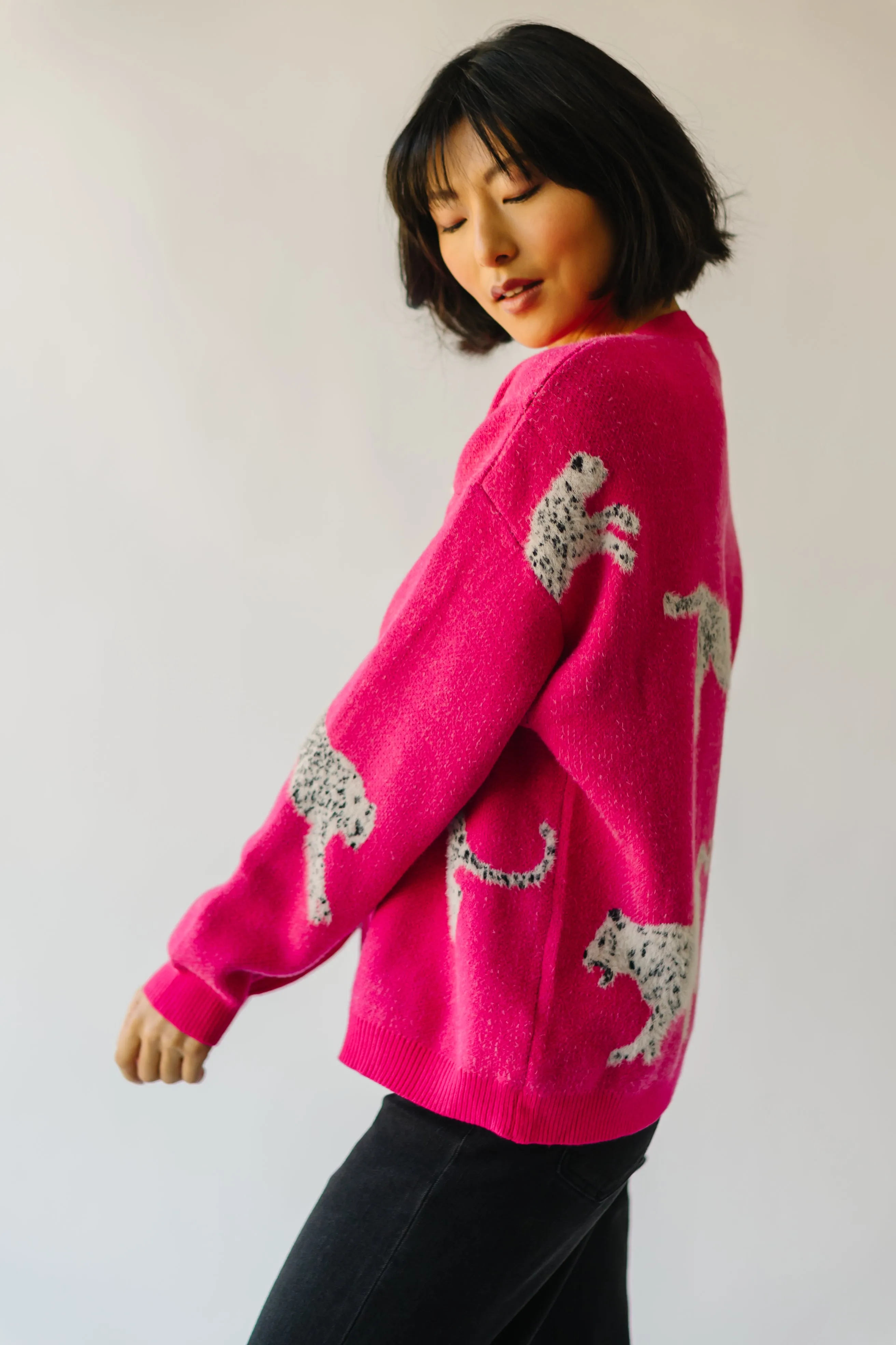 The Kitzman Leopard Detail Sweater in Fuchsia