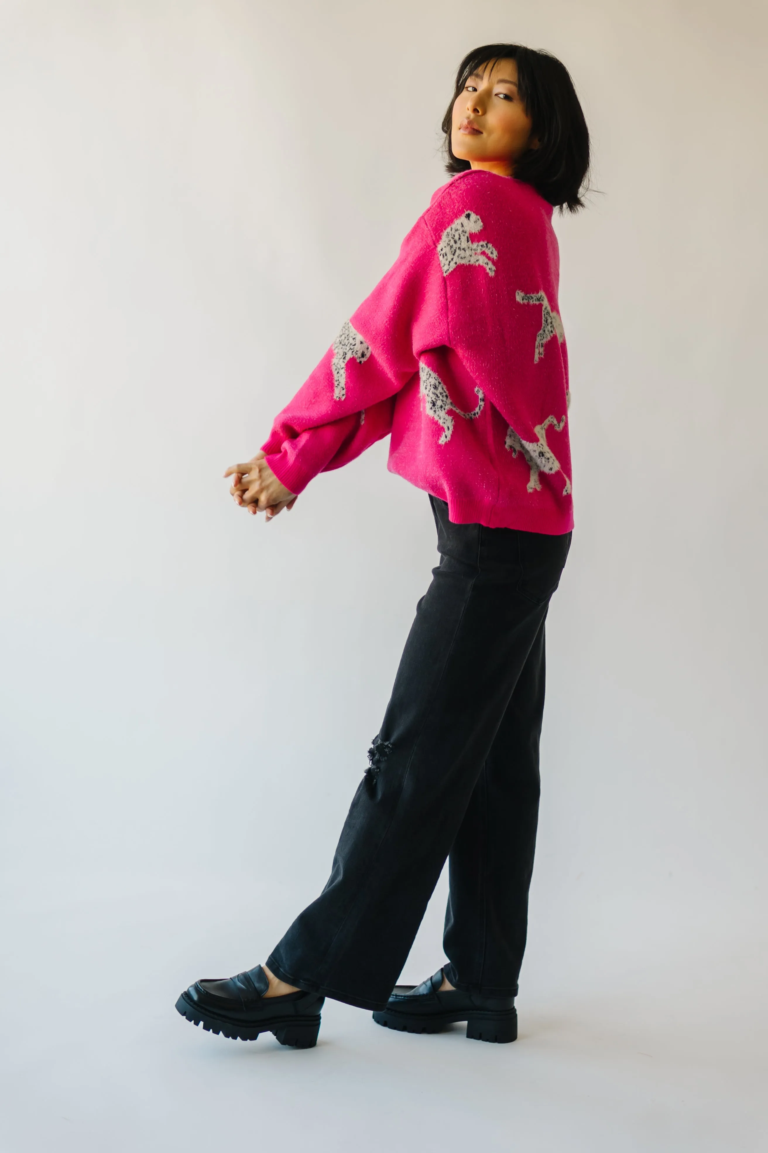 The Kitzman Leopard Detail Sweater in Fuchsia