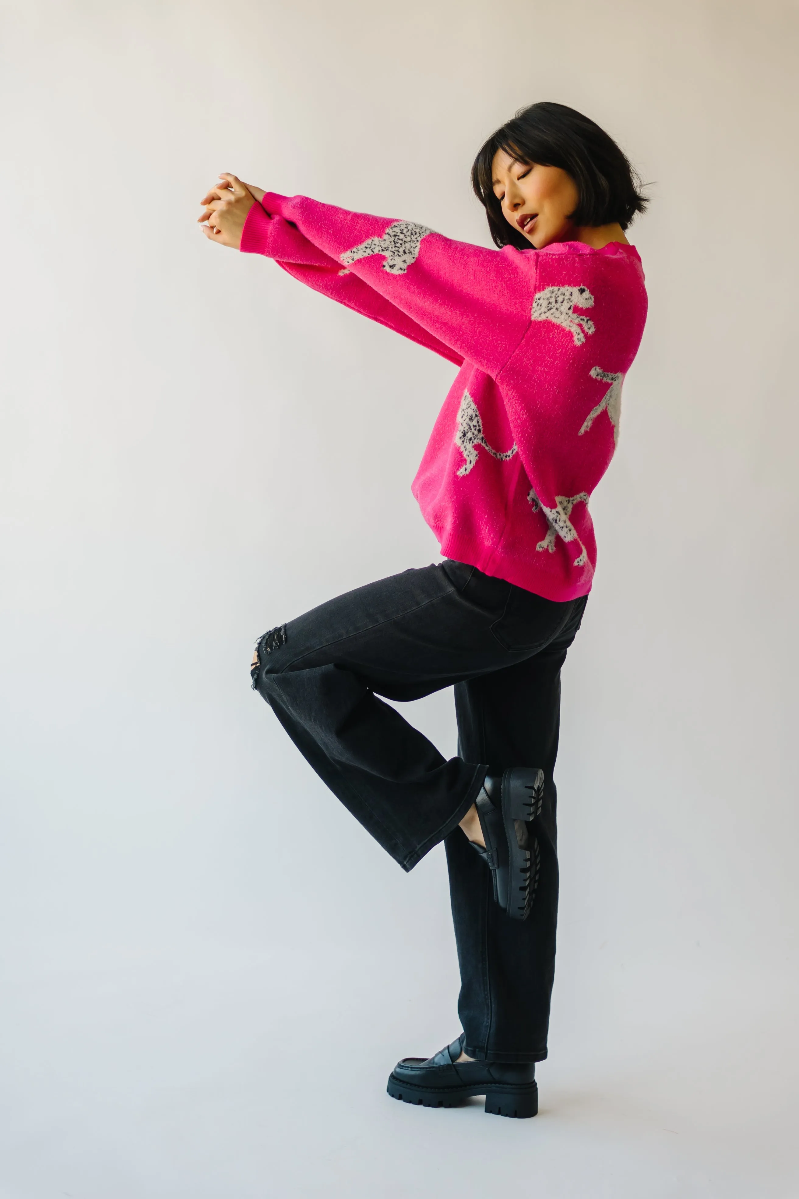 The Kitzman Leopard Detail Sweater in Fuchsia