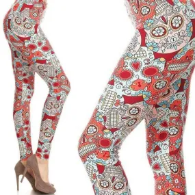 Wicked Soft Berry Cherry Sugar Skulls OS Leggings